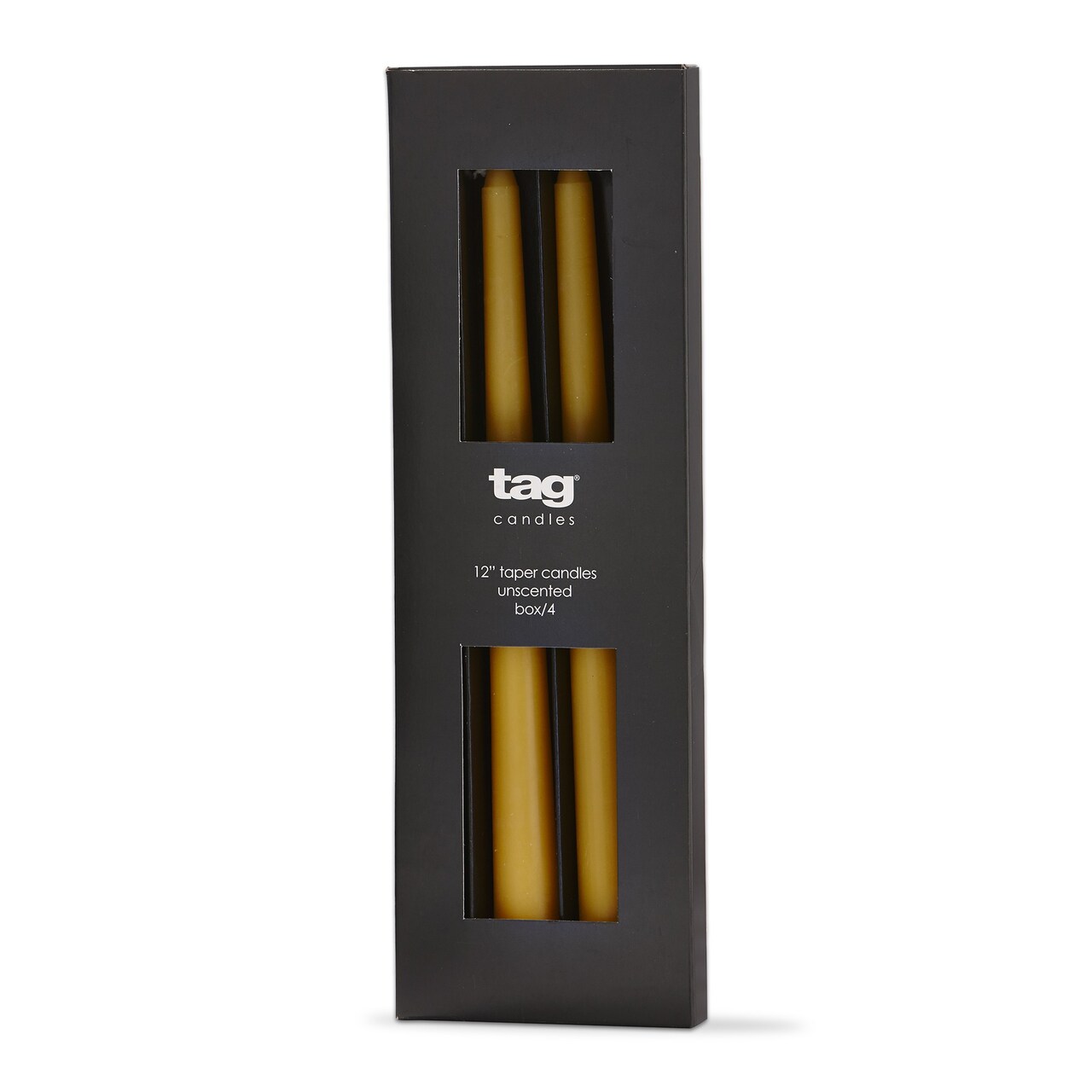 Color Studio 12" Traditional Taper Unscented Smokeless Paraffin Wax Candle Ochre Yellow Set of 4 Burn Time 8 hrs.